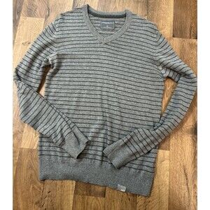 Aeropostale Sweater Mens S/P  Long Sleeve Pullover Knit Striped Black & Gray